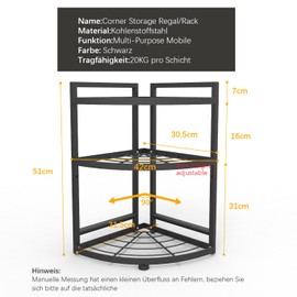 HUIJIN 3 Tier 90°Corner Shelf for Kitchen - Space-Saving Spice Rack, Pot & Pan Organizer, Under Sink Storage - Sturdy Iron Tiered Shelves RA02[H51/W30CM]