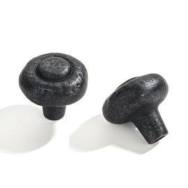 ZAUYX 5 Pack 1-1/4 Inch Black Iron Cabinet Knobs,Antique Black Rustic Drawer Pulls Hammered Cabinet Handles Kitchen Cabinet Hardware Vintage Pulls for Drawers.