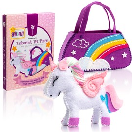 Pinwheel Crafts Beginner Sewing Kit for Kids Ages 5 6 7 8-12+ - Make Your Own Unicorn Purse Kids Sewing Kit - Play & Learn to Sew Craft Box, Girls & Boys Birthday Gifts