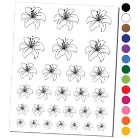 Tiger Lily Flower Temporary Tattoo Water Resistant Fake Body Art Set Collection - Black (One Sheet)