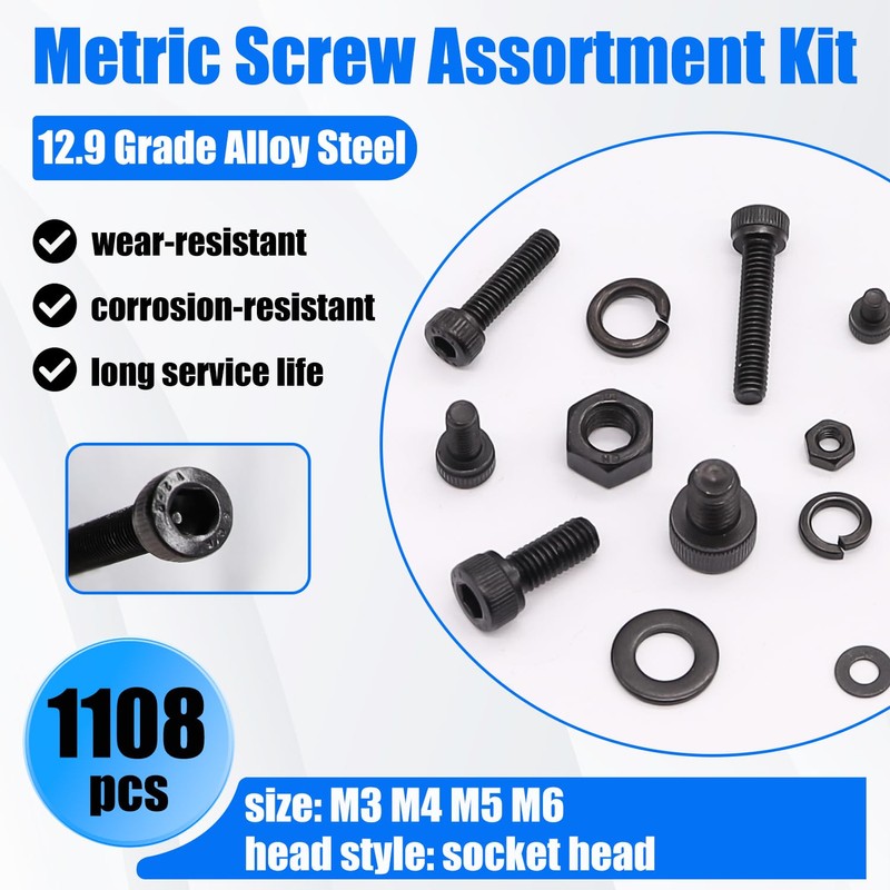 Bemaka 1108PCS Metric Screw Assortment Kit, M3 M4 M5 M6