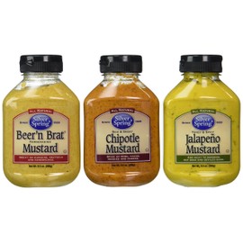 Silver Spring All Natural Mustard 3 Flavor Variety Bundle: (1) Silver Spring Beer'n Brat Horseradish Mustard, (1) Silver Spring Rich And Smoky Chipotle Mustard, and (1) Silver Spring Tangy & Spicy Jalapeno Mustard, 9.5 Oz. Ea. (3 Total)