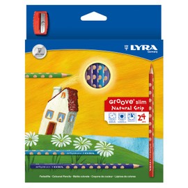 LYRA Groove Slim Wooden Colouring Pencils, 24 Pieces in Assorted Colours with Sharpener, Ideal for Children and Schools