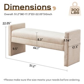 Zihanhome 51" Bedroom Bench, End of Bed Bench, Fabric Ottoman Bench, Entryway Bench, Comfy Modern Bench, Bed Benches for Foot of Bed, Upholstered Bench with Solid Wood Frame for Living Room (Khaki)