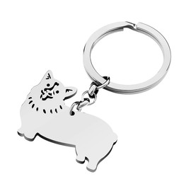 WEVENI Cute Dog Keychain, 18K Gold Plated Stainless Steel Keychain Ring Accessories Charms Dog Lovers Gifts for Women Girls Silver Plated Corgi 44mm x 53mm, Silver Plated Corgi