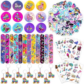 Roller Skate Party Favors 98PCS Roller Skating Theme Birthday Party Supplies with Slap Bracelets, Stickers, Key Chains, Pin Badges and Temporary Tattoos for Kids Boys Girls Throwback 90s Roller Skating Hip Hop Birthday Party Decorations
