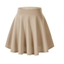 Afibi Casual Mini Stretch Waist Flared Plain Pleated Skater Skirt (Medium, Khaki)