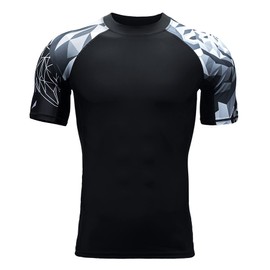 HUGE SPORTS Men's Splice UV Sun Protection UPF 50+ Skins Rash Guard Short Sleeves(Bear,XL)