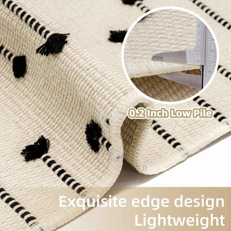 Tritard - Alfombra de algodón lavable con borlas, color beige