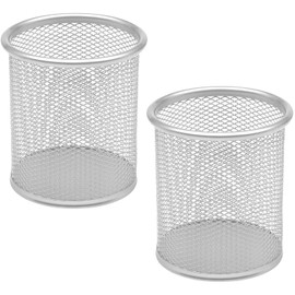 DIFIT Pen Holder, Wire Metal Pen Holder, Silver Pen Holder, Pen Box, Round Pen Holder, Desk, Pen Cup Pen Holder for Office/School, Pencil Holder Pens Storage (Pack of 2)