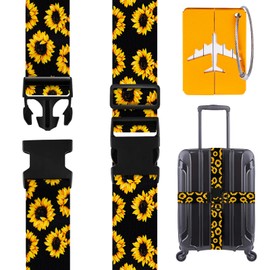 Moocuca Suitcase Strap, Suitcase Strap, 2 Pieces Suitcase Strap with 1 Piece Luggage Tag, Suitcase Straps Eye-catching, Flower Pattern Suitcase Straps, Suitcase Strap, Cross Strap Set