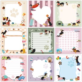 ZCPTZ 9 Pcs Cute Dachshund Notepads 3" x 3" Self-adhesive Note Pads Fun Memo for Work Office Supplies School Home - 450 Sheets Reusable Dachshund Sticky Notes