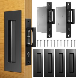 Lipshome Pocket Door Hardware - Pocket Door Pull, Recessed Flush Finger Pulls, Heavy-Duty Sliding Edge Pull with Pop-Out Ring, Suitable for Solid Wood Doors, Pocket Door Edge Handles (Black 2pcs)