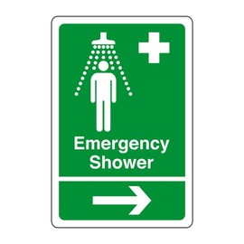 Emergency shower arrow right - safety sign, health & safety signage, workplace safety,- 3mm Aluminum Dibond for indoor/outdoor usage (300mm x 200mm) 7m Viewing Distance.