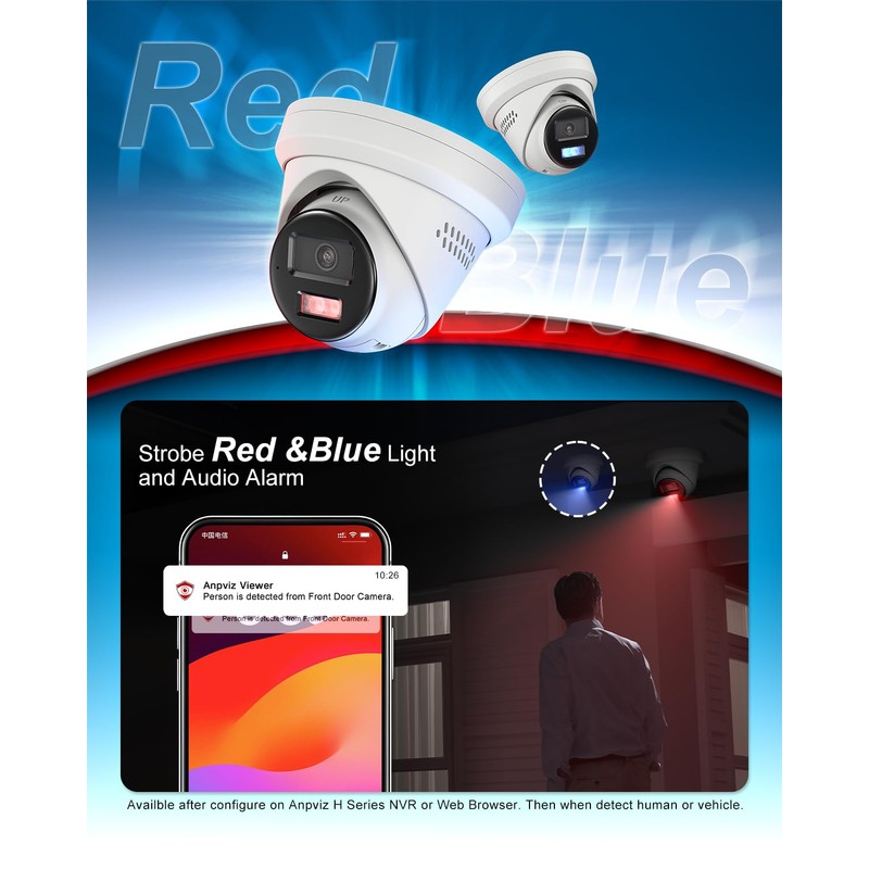 Anpviz 5MP PoE IP Camera, Strobe Red & Blue Light