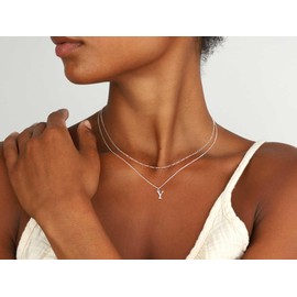 MBW Silver Initial Necklaces for Women Trendy, 14K Layered Necklace for Women Girls Dainty Silver Letter Pendant Figaro Choker Necklaces Costume Monogram Name Necklace Silver Simple Tiny Jewelry Set,