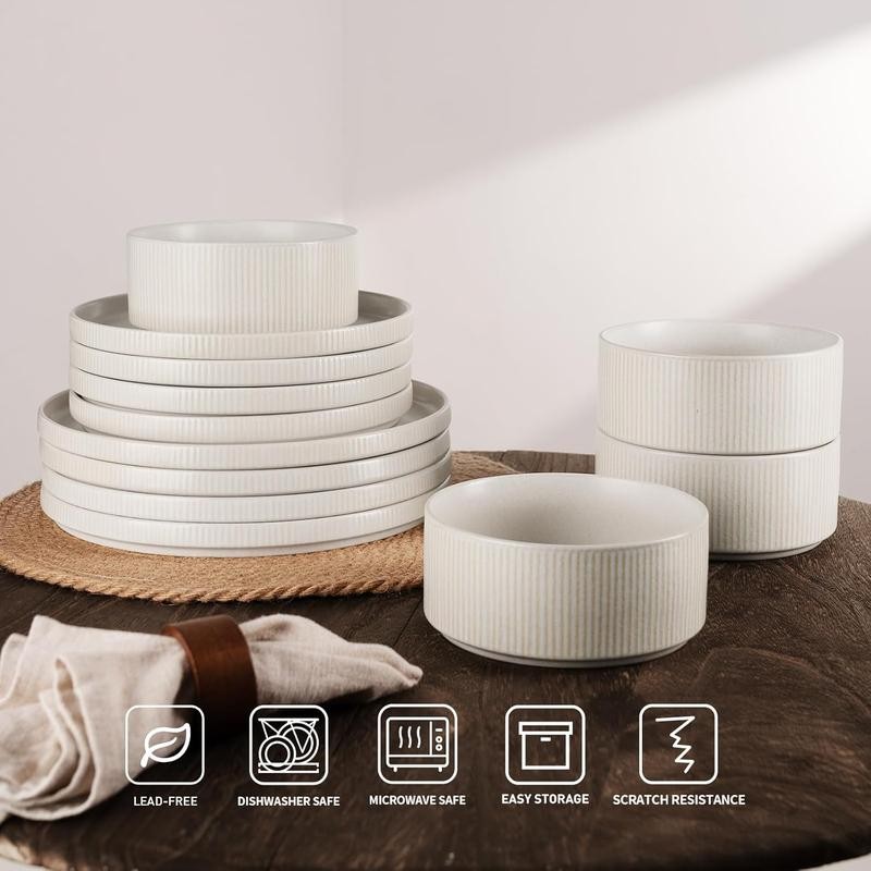 Famiware Star Dinnerware Set for 6, Stoneware Plates and Bowls