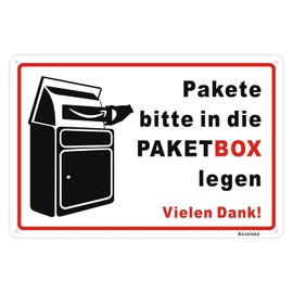 Acuxiaza Parcel Box Sign 20 x 30 cm "Paktete bitte in die Paketebox legen" Aluminium Parcel Storage Place Sign Weatherproof and UV Protection with Pre-Drilled Holes, White, 1 Piece, 0.85 mm Thickness