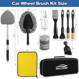 NIKCOSMK Windshield Cleaner Tool, 14Pcs Car Cleaning Kit - Car Interior Detailing Kit with Extendable Handle, Cleaning Gel & Microfiber Pads, All-in-One Inside Car Cleaning Supplies for Women Men