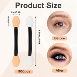 1000 Pcs Eyeshadow Applicators Disposable Eye Makeup Brushes Eyeshadow Double Sided Sponge Brushes for Women Lady Girls (2.56 Inch, Black, Nude, White)