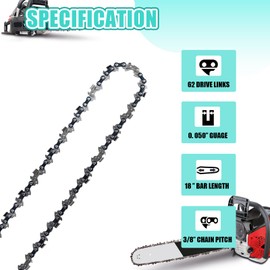 WIRSHO Pack of 4 18 Inch Saw Chains 3/8 Inch LP Chainsaw Chain with 62 TG 1.3 mm (0.050) Saw Chain for 45 cm Rail Non-Return Chain Electric Chainsaw Accessories, Chainsaw Chain Replacement Chain