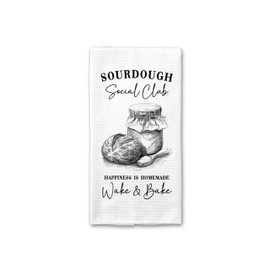 CANARY ROAD Sourdough Social Club Dish Towel | Bread Making Kitchen Towel | Housewarming Gift | Wedding Gift | Sourdough Kitchen Decor Waffle Weave Towel