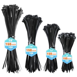 Zip Ties Assorted Sizes, RAZCC 600 Pack (8+12+14+18Inch) Black Cable Ties, Self-Locking Plastic Wire Ties with 100lb Tensile Strength, Black Nylon Zip Ties for Indoor and Outdoor