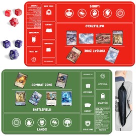 Card Game Playmats MTG Playmat for Beginner 2 Pack with Dices, Magic Mat Commander Deck Card Playmat for TCG MTG Accessories Play Mat 24x14 Inches Duel Card Battles, Red/Green