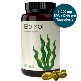 Elpixol® Algenöl Kapseln 1000mg | Hochdosiert | EPA & DHA | Omega-3 | Vegan | Herzgesundheit | Gehirnfunktion | Entzündungen | Ohne Fischgeschmack | Auch für Schwangere und Kinder*