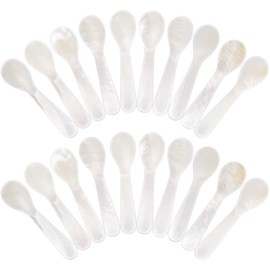 Patelai 20 Pieces Set of Caviar Spoons Mother of Pearl Spoons with Handcraft Round Handle for Caviar, Egg, Ice Cream, Coffee, Kitchen, Restaurant Serving for Christmas Favors (7cm/2.75 Inch)