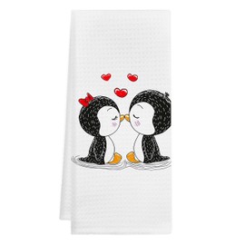 Two Cute Kissing Penguins in Love Bath Towels Shower Towels,Lovely Penguin Decorative Dish Towels Hand Towels Tea Towels,Gifts for Boyfriend Girlfriend Husband Wife Couples Lovers,Penguin Lover Gifts
