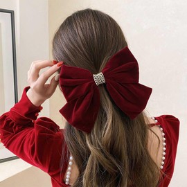 Erimberate Bohemian Ribbon Bow Hair Clips Red Velvet Bow Hair Clip Big Velvet Ribbon Bow Tie Hair Clip Barrettes Retro Red Satin Bow Hair Clip Bow Winter Decorative Hair Accessories for Women