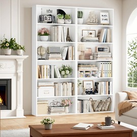 FOTOSOK 70.8" Tall Bookcase Shelf, 6 Tier Bookshelf with Storage, Open Shelf Bookcase Set of 2, Skinny Display Bookshelf for Living Room, Home Office, White