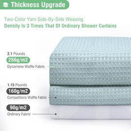 Dynamene Fog Blue Fabric Shower Curtain for Bathroom- Waffle Weave Textured Heavy Duty Cloth , 256GSM Hotel Luxury Weighted Bath Curtain Set with 12 Plastic Hooks,72x72, Fog Blue