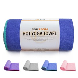 5BILLION Hot Yoga Mat Towel 24x72 inch,61 x 183cm Hot Yoga Towel with Corner Pocket, Non Slip Yoga Mat Cover Towel, Super Absorbent, Machine Washable, Fast Drying - Free Carry Bag (Blue)