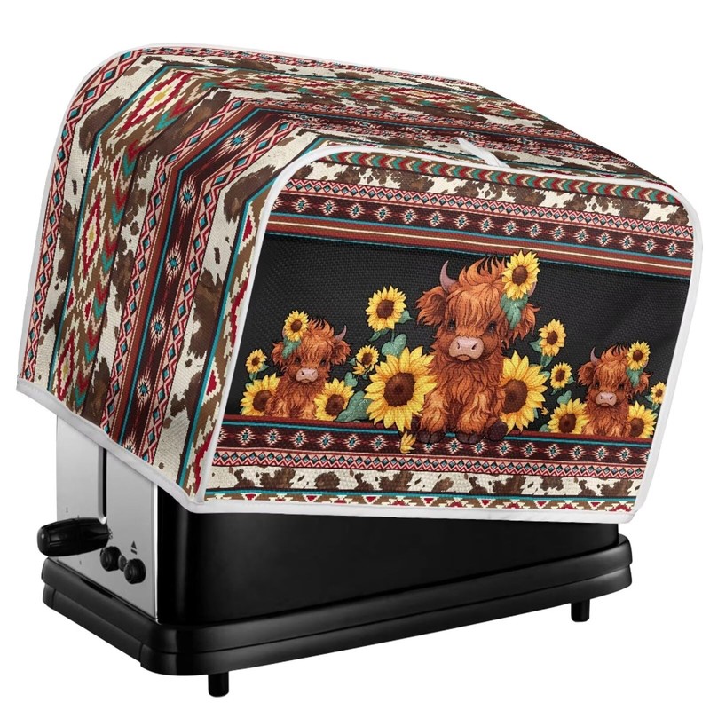 Lotusorchid Highland Cow Print Toaster Cover - 4 Slice, Washable,