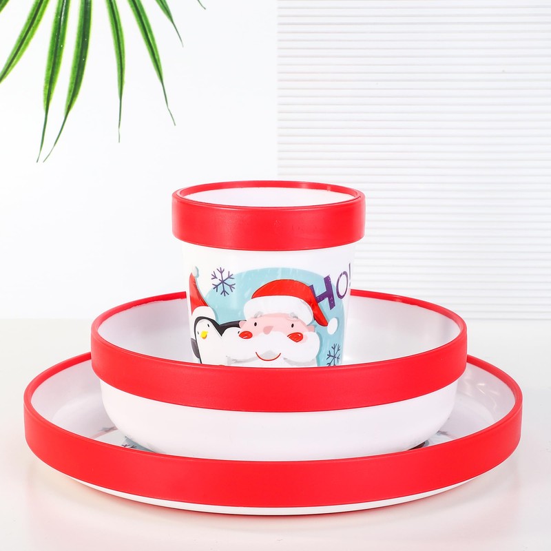 Christmas Xmas 3pcs Reusable Bicolor Premium Kids Dinner Tableware Set