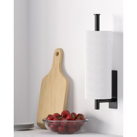 Paper Towel Holder Under Cabinet - Matte Black Paper Towel Hanger, Self-Adhesive or Drilling, Stainless Steel Paper Towel Rack Wall Mount for Kitchen, Bathroom, RV