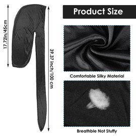 Qianyu 2 PCS Silky Satin Durag Breathable Pirate Headwraps Cap Black Wrinkle Free Satin Silky Durag Long Tail Waves Soft Bandana Turban Hat Hair for Men Women Waves Braids Dreadlocks Curls Accessory