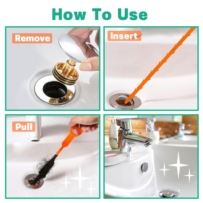 Drain Snake Hair Drain Clog Remover - 4 Pack Shower