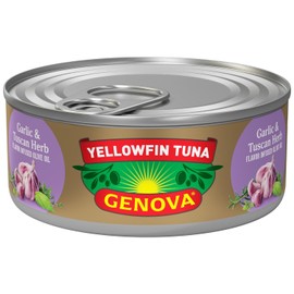 Genova Premium Yellowfin Tuna in Garlic and Tuscan Herb Infused Olive Oil, 5 Ounce Can (Pack of 12), Wild Caught, Solid Light
