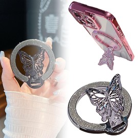 Butterfly Bling Magnetic Phone Ring Holder for MagSafe,Cellphone Support Metal Ring Holder Finger Grips for All Smartphones (black)