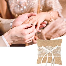 Kuaikely Vintage Jute Wedding Ring Cushion, Hessian Wedding Ring Cushion, Ring Cushion Wedding, Ring Cushion Lace, Satin Ribbon Jute Ring Cushion for Wedding Accessories, Rings, Earrings, Bracelets