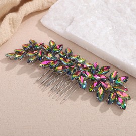 Octwine Vintage Bridal Wedding Hair Comb Silver Blue Green Red Rhinestone Hair Comb Bridal Side Comb Crystal Hair Piece Wedding Party Prom Hair Accessories for Women (Colorful)
