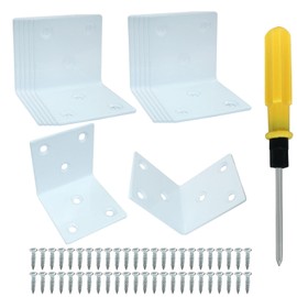 Seimneire White Stainless Steel Corner Bracket, 6 Holes 1.98x1.98x1.98inch L Shape Corner Brace, Angle Bracket for Wood Shelves Cabinet Furniture - 12Pcs