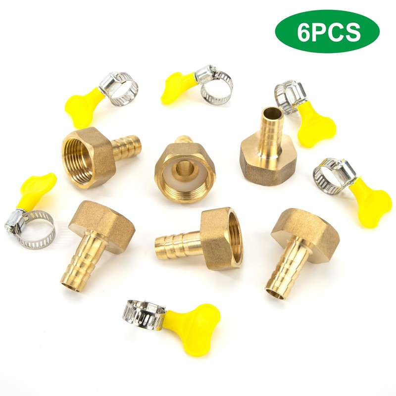 Brass Pipe Adapter, 6 Pieces 12 mm Barb x 3/4