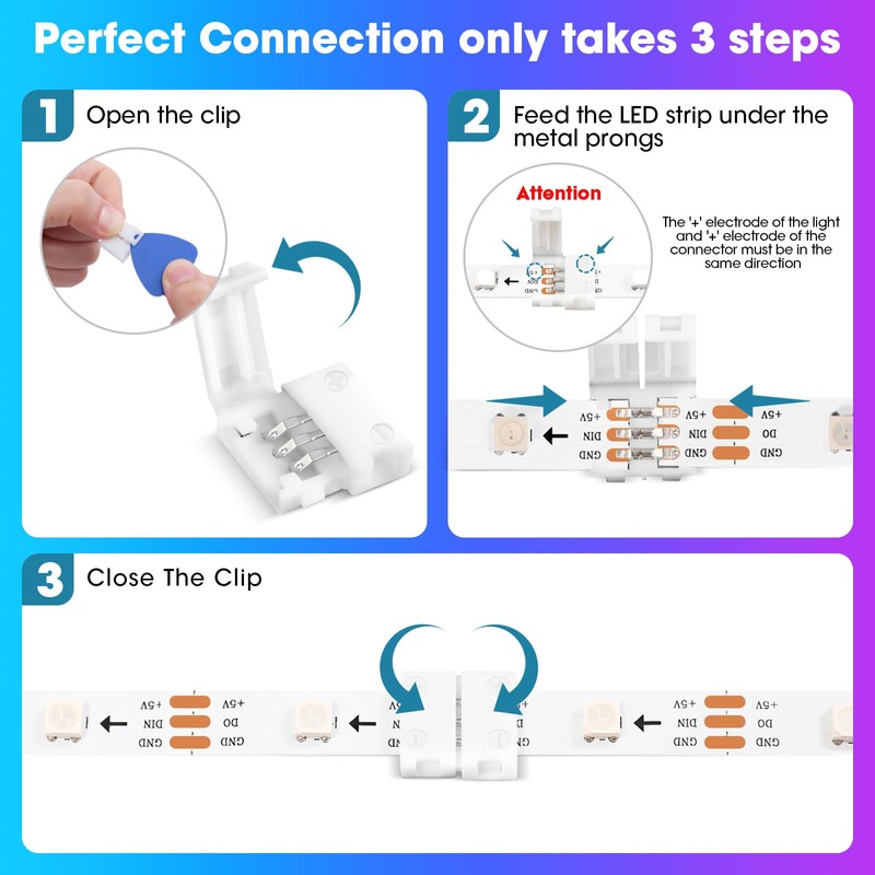 WENHSIN 10-Packs 3-Pin LED Connectors for LED Strip Lights 10MM