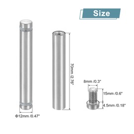 uxcell 12 Pcs Standoff Screws, 1/2" x 3.15" Stainless Steel Double Head Advertising Screws Wall Standoff Mounts Hardware for Acrylic Glass Sign Holder Wine Glass Rack, Silver