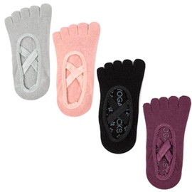 Dress Cici Non Slip Five Finger Socks, Extra Low Cut Yoga Pilates Socks with Bottom Grips (4 Pairs: Multicolor), Asia Size One Size