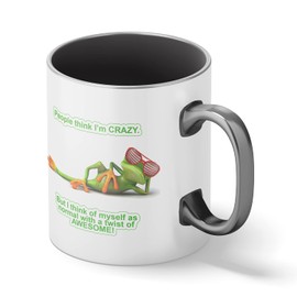 TWISTED ENVY 11 Oz Ceramic Coffee Mugs - People Think I'm Crazy Cute Frog Printed White Tea Cup - Novelty, Funny Gifts for Home and Office, Friends, Men, Women (11 OZ GREY INNER & HANDLE)